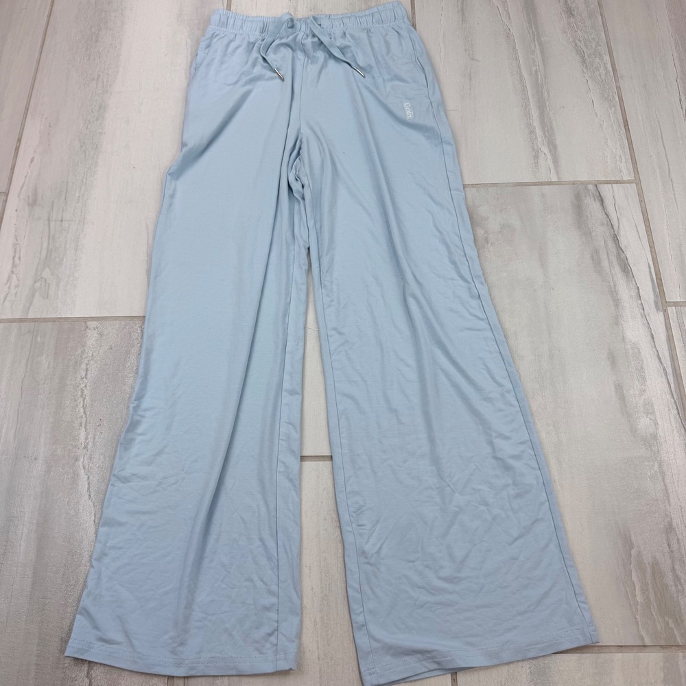 Comfrt Womens Wide Leg Lounge Pants Light Blue Drawstring Rayon Stretch Small